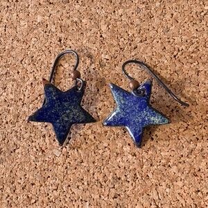 Handmade Blue Star Enamel Dangle Earrings